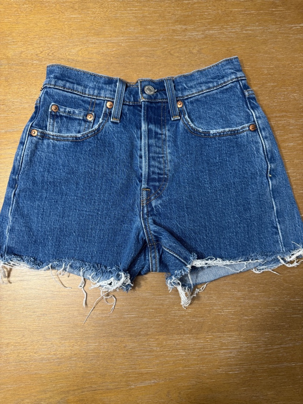 Levi's Blue Denim Cutoff Shorts with Frayed Hem